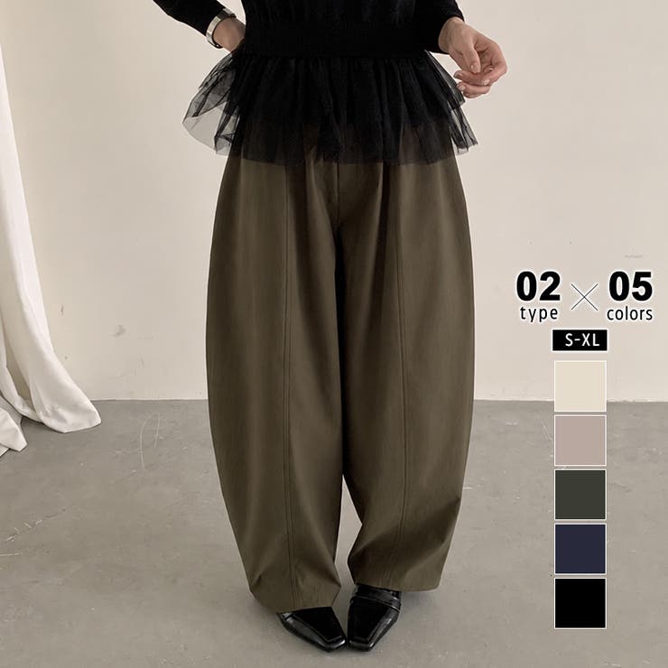 ロング丈・カーキ | 選べる丈×4サイズ イージーコクーンパンツ バレルパンツ | COCOMOMO
