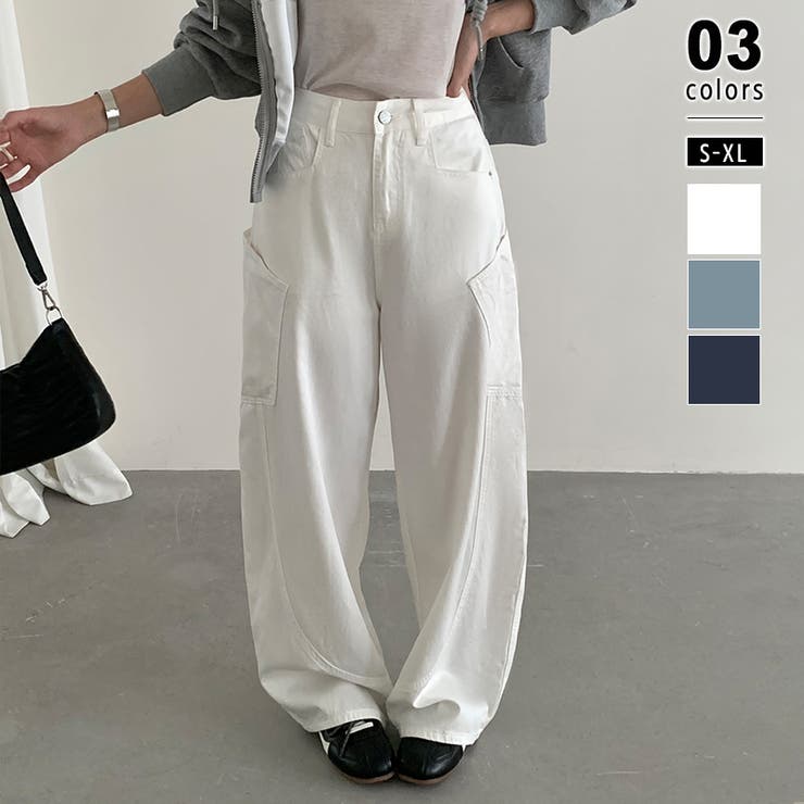 ホワイト | カーブワイドデニムパンツ カーブパンツ カーブデニム | COCOMOMO
