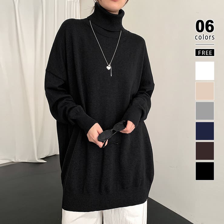 ブラック | タートルネックロングニット ロングニット タートルネック | COCOMOMO