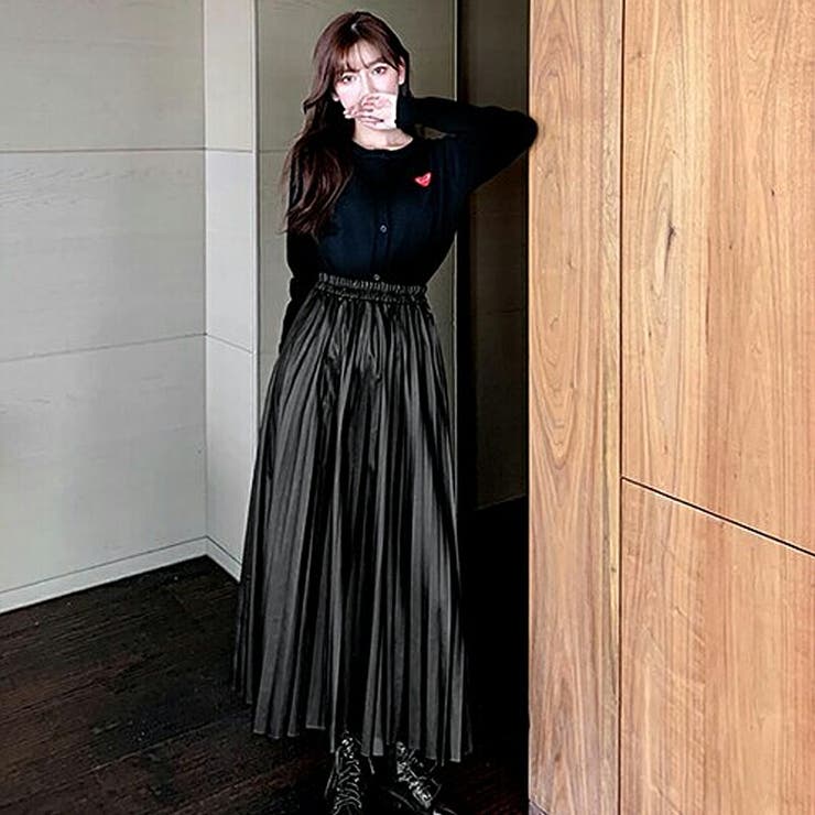 レディース ボトムス プリーツスカート Free ロング丈 PUレザー[品番