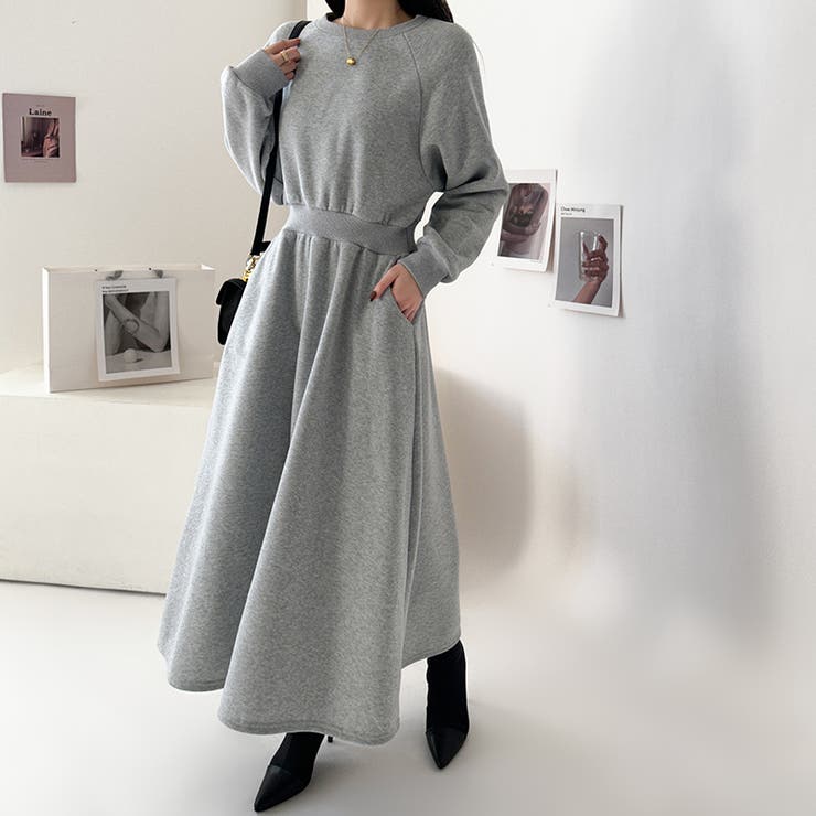 ■韓国■ 裏起毛付き ロングワンピ フーディー フレア丈 全3色 タックフレア裏起毛パーカーワンピース[pm233] | レディース