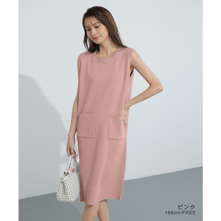 即日発送新品 COCO LONG DRESS ピンク ワンピース ワンピース ニットワンピース ノースリーブ[品番：COCW0003329