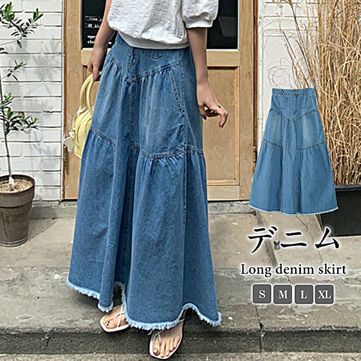 レディース デニムスカート ロング丈ティーアドスカート S M L Xl 品番 Cocw Cocomomo ココモモ のレディースファッション通販 Shoplist ショップリスト