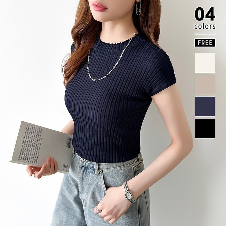 ネイビー | レディース エレガント リブニット | COCOMOMO