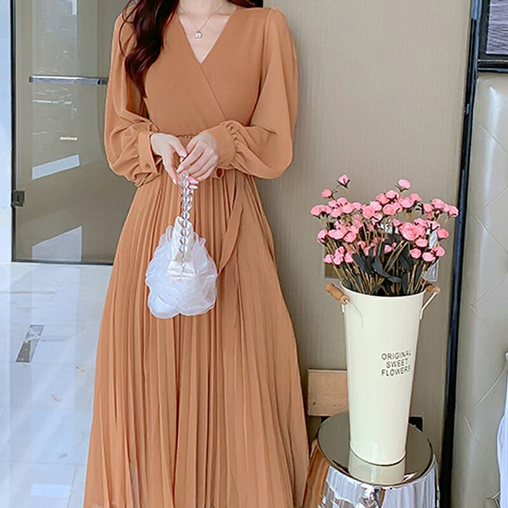 キャピタル kapital ワンピース ロング 長袖 Vネック S 茶 ブラウン  