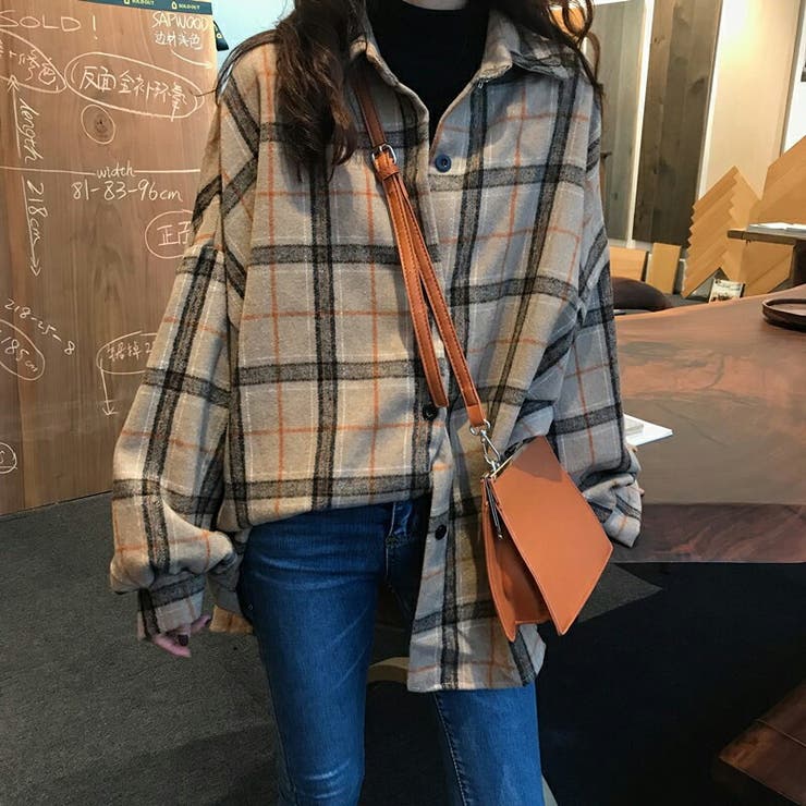 ネルシャツ チェック柄 ロングシャツ[品番：COCW0003550