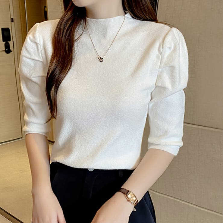 パフショルダーニット オフィスカジュアル 五分袖 | COCOMOMO | 詳細画像10 