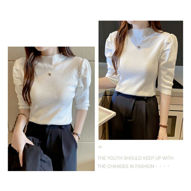 パフショルダーニット オフィスカジュアル 五分袖 | COCOMOMO | 詳細画像11 