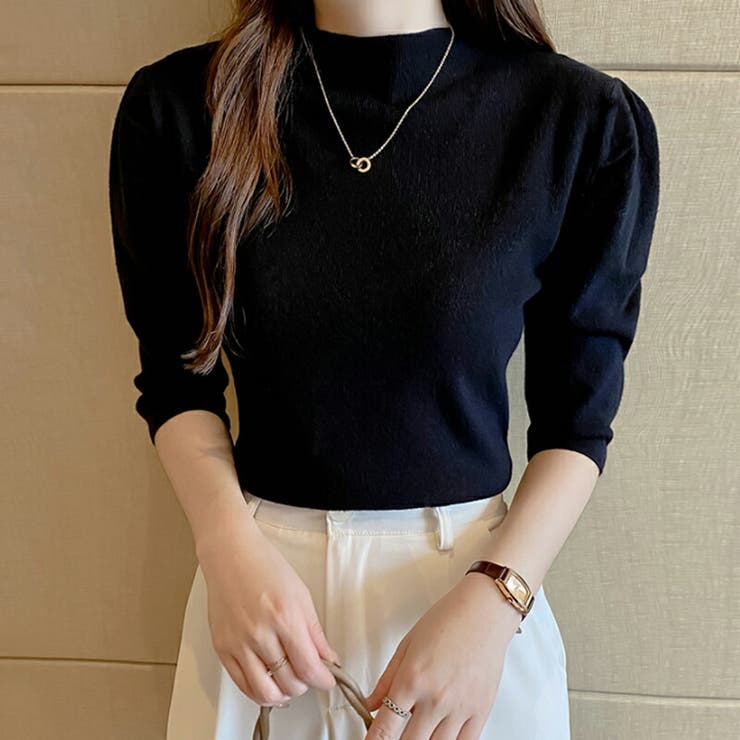 パフショルダーニット オフィスカジュアル 五分袖 | COCOMOMO | 詳細画像12 