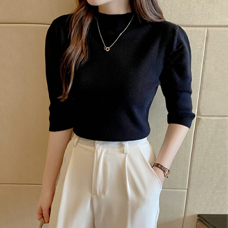 パフショルダーニット オフィスカジュアル 五分袖 | COCOMOMO | 詳細画像13 