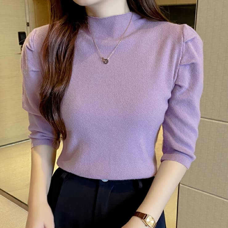 パフショルダーニット オフィスカジュアル 五分袖 | COCOMOMO | 詳細画像3 