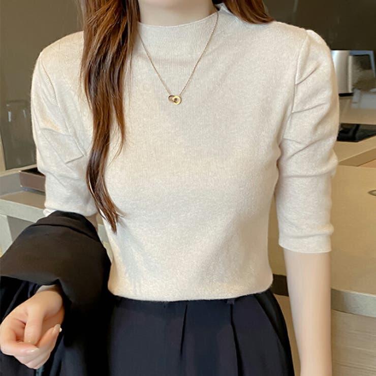 パフショルダーニット オフィスカジュアル 五分袖 | COCOMOMO | 詳細画像6 