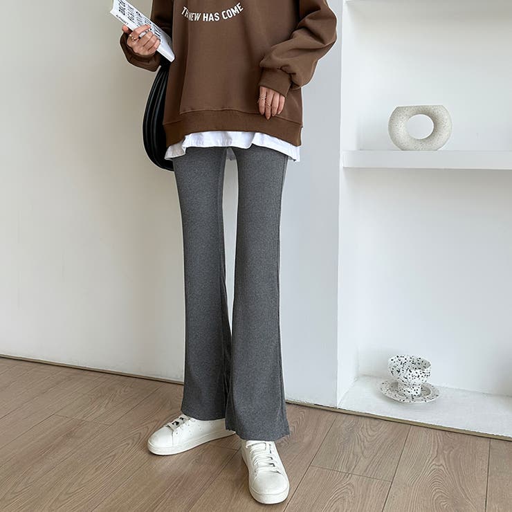 フレアパンツ リブレギンス ストレッチパンツ[品番：COCW0003548