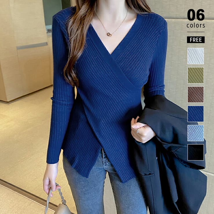 ネイビー | カシュクールニット クロスニット Vネック | COCOMOMO