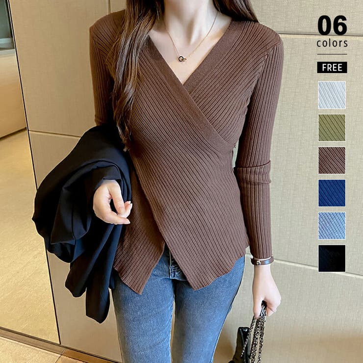 ブラウン | カシュクールニット クロスニット Vネック | COCOMOMO