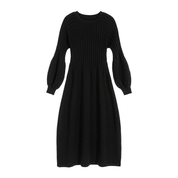 Loungedress パフスリーブニットワンピース　黒 Loungedress ラウンジドレス パフニットワンピース ブラック 黒