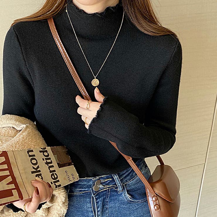 ふわふわ裏起毛 ヤク風メロフリルニット ハイネック | COCOMOMO | 詳細画像9 