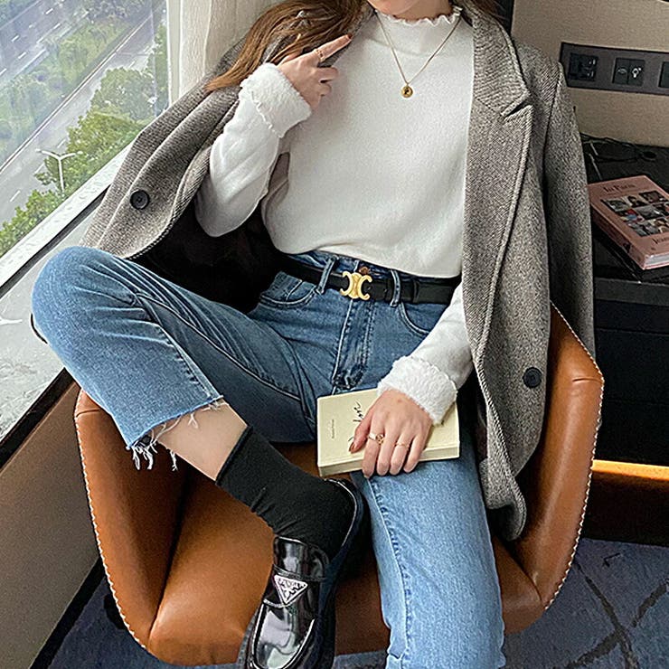 ふわふわ裏起毛 ヤク風メロフリルニット ハイネック | COCOMOMO | 詳細画像12 