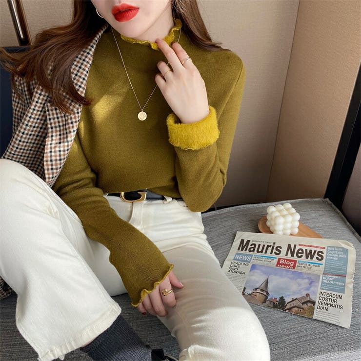 ふわふわ裏起毛 ヤク風メロフリルニット ハイネック | COCOMOMO | 詳細画像14 