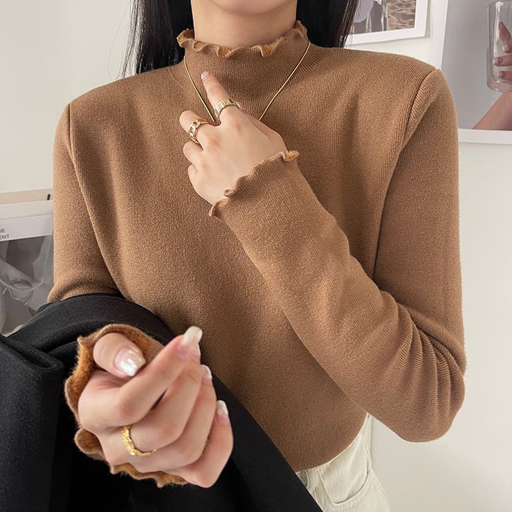 ふわふわ裏起毛 ヤク風メロフリルニット ハイネック | COCOMOMO | 詳細画像18 