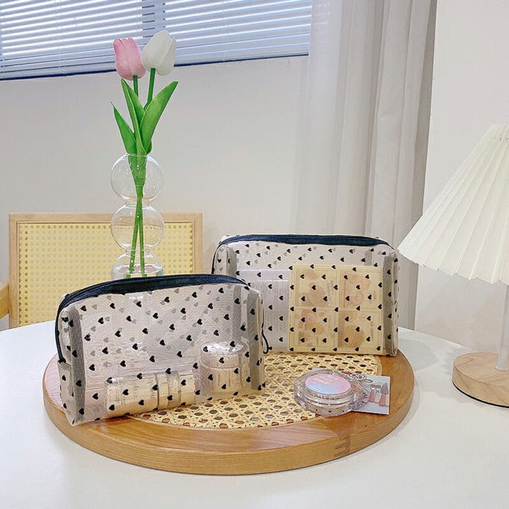 メッシュポーチ ハート柄 プリントポーチ 日用雑貨 バッグ | COCOMOMO | 詳細画像5 