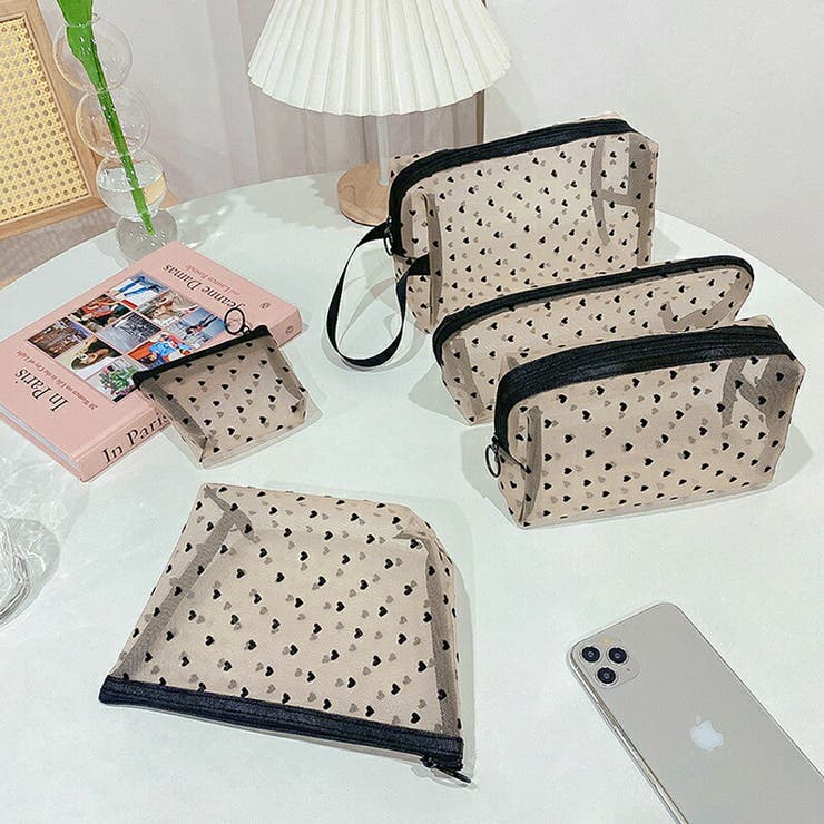 メッシュポーチ ハート柄 プリントポーチ 日用雑貨 バッグ | COCOMOMO | 詳細画像7 
