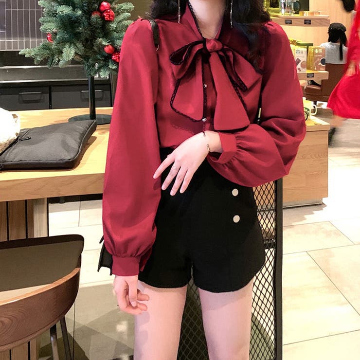 春 レース付き ボウタイブラウス | COCOMOMO | 詳細画像7 