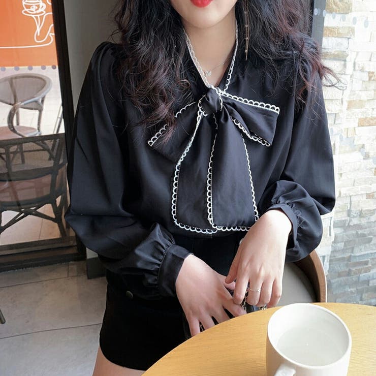 春 レース付き ボウタイブラウス | COCOMOMO | 詳細画像12 