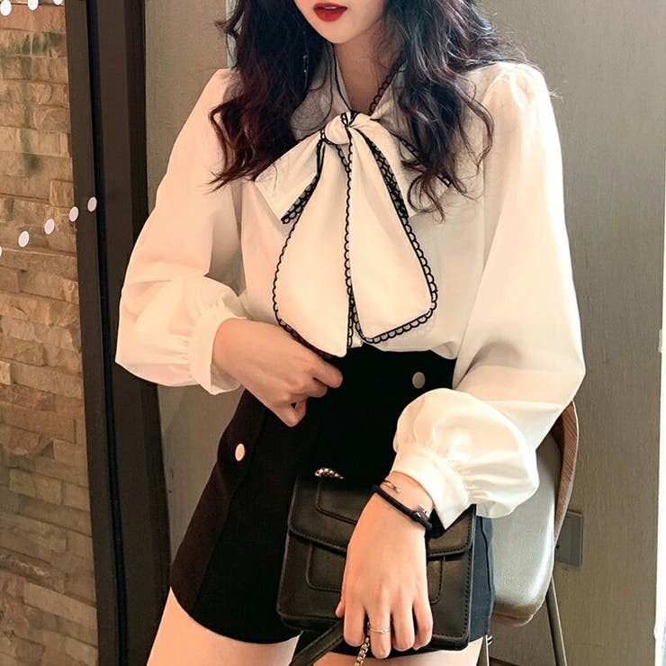 春 レース付き ボウタイブラウス | COCOMOMO | 詳細画像3 