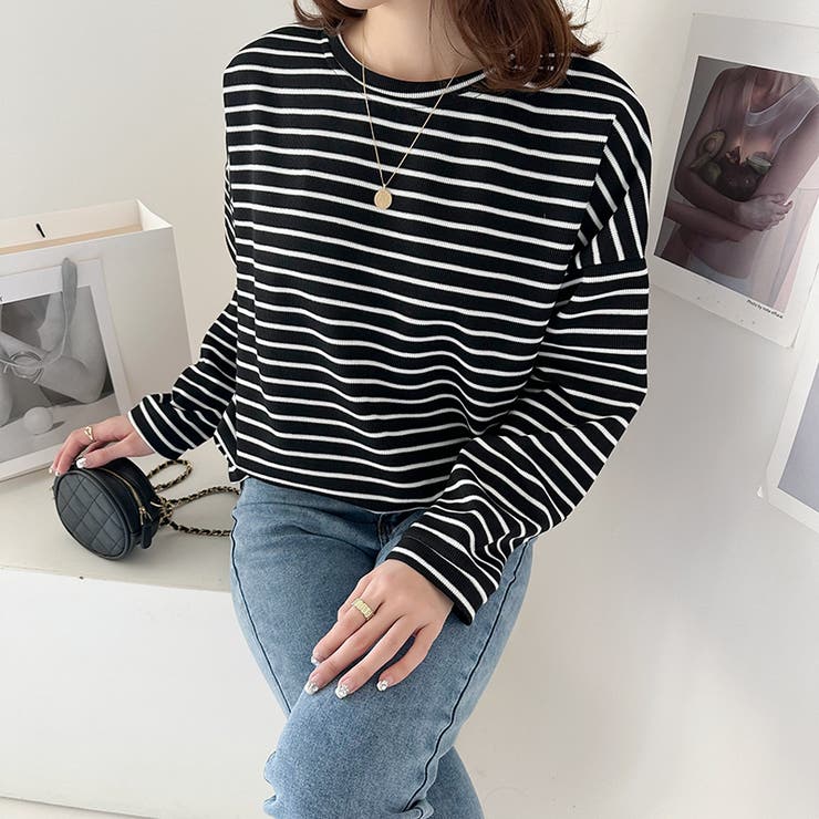 ボーダーロングTシャツ 春 ボーダー[品番：COCW0003932