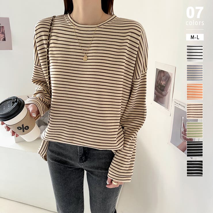 ボーダーロングTシャツ 春 ボーダー[品番：COCW0003932