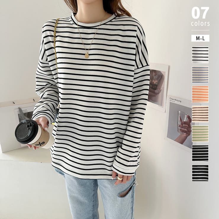 ボーダーロングTシャツ 春 ボーダー[品番:COCW0003932 ボーダーロングTシャツ 春 ボーダー[品番:COCW0003932
