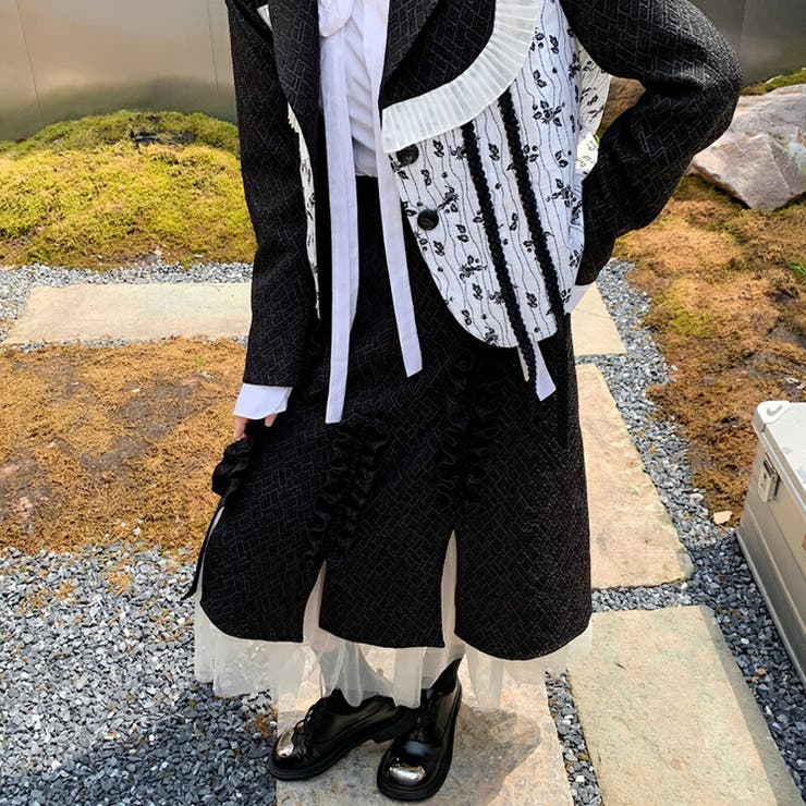 モード系フリルロングデザインスカート ロリータスカート