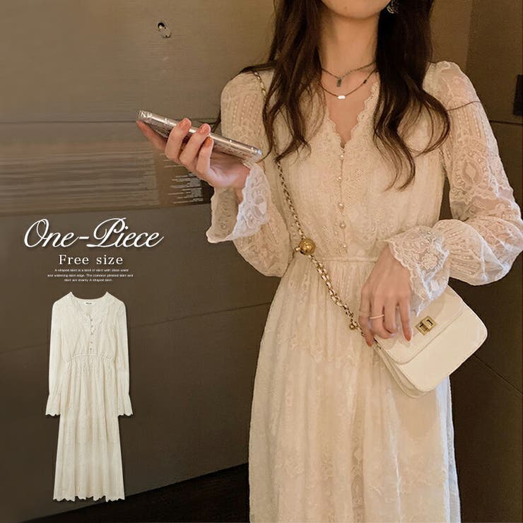 前あきレース ロングワンピース ドレス[品番:COCW0003976 前あきレース ロングワンピース ドレス[品番:COCW0003976