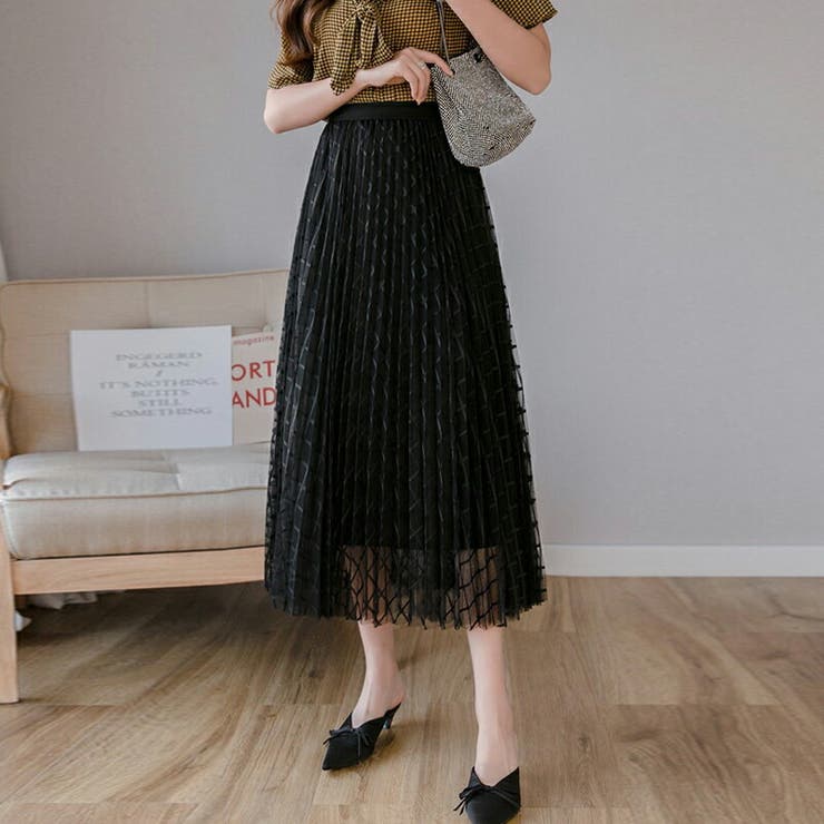 格子チェック柄 チュールフレアロングスカート ウェストゴム おしゃれ 品番 Cocw Cocomomo ココモモ のレディースファッション通販 Shoplist ショップリスト