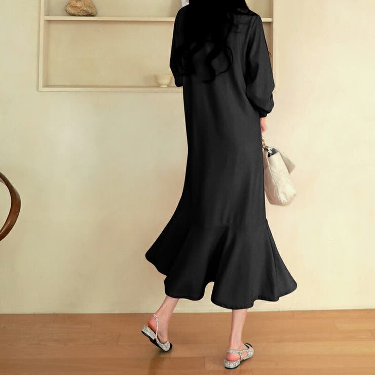 エンボスワンピース 柔らかいクレープ生地フレアワンピース ロング