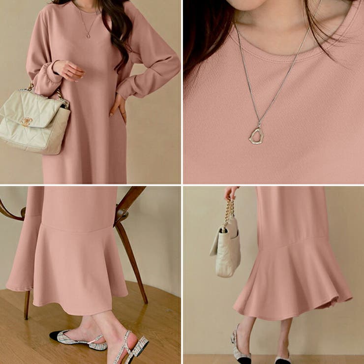 エンボスワンピース 柔らかいクレープ生地フレアワンピース ロングワンピース | COCOMOMO | 詳細画像4 