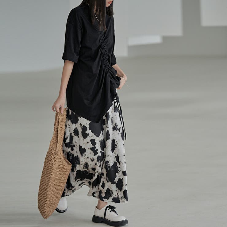 マキシ丈スカート 話題の行列 マーブル柄ロング丈フレアスカート おしゃれ柄プリント ロングスカート マキシスカート