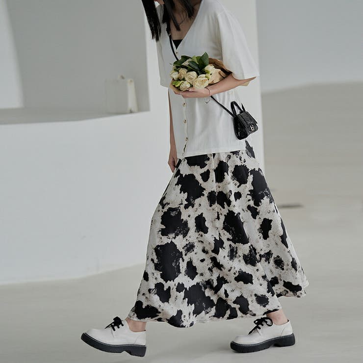 マキシ丈スカート 話題の行列 マーブル柄ロング丈フレアスカート おしゃれ柄プリント ロングスカート マキシスカート