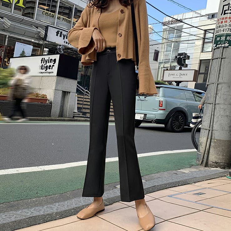 シンプル ロングスラックスパンツ オフィスカジュアルパンツ