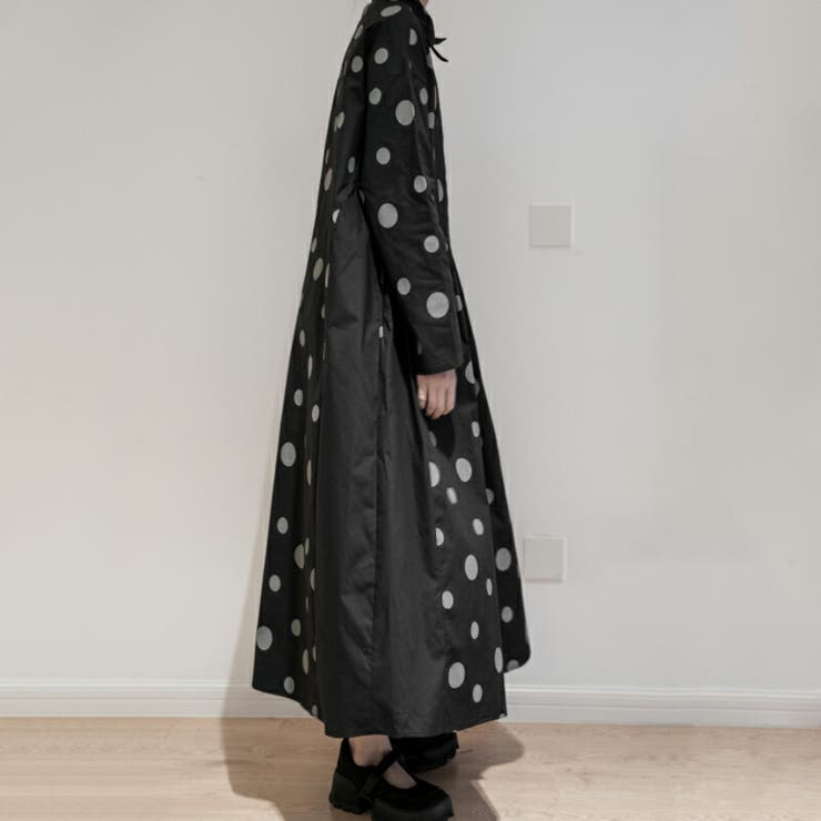 ドット柄ロング丈 シャツワンピース ロングワンピース[品番