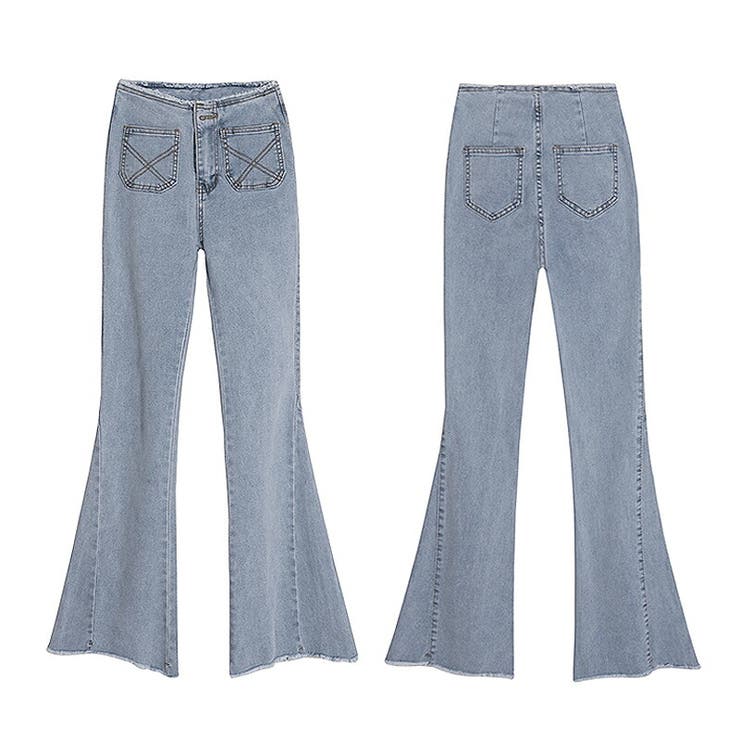 デニムパンツ フレアパンツ ウェストカットオフ ストレッチ