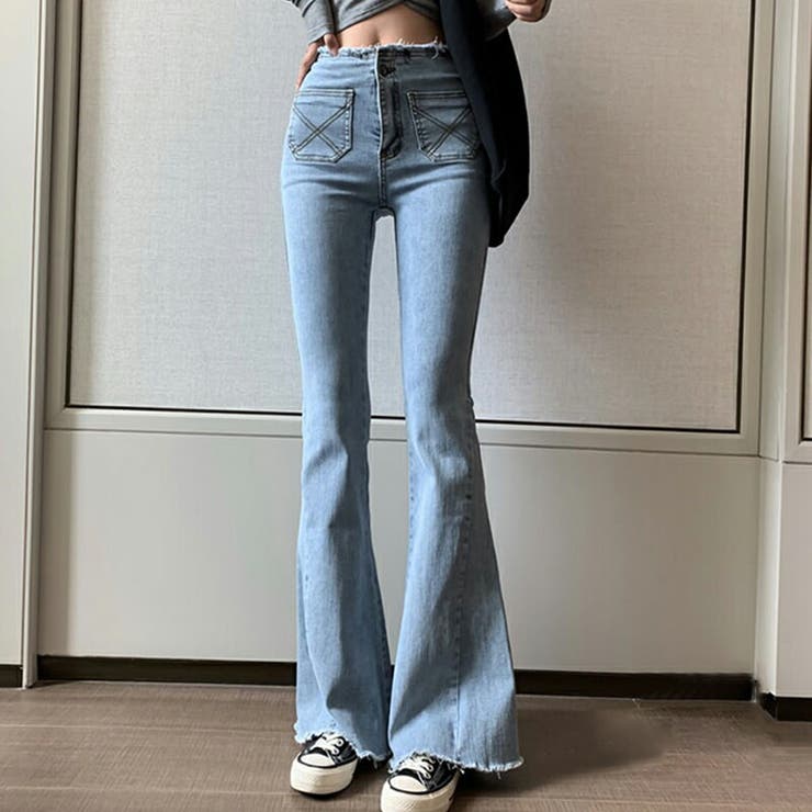 フレアカット デニムパンツ XS〜XL ウォッシュド 9a5115597cffdd8c9f04328fe367c6