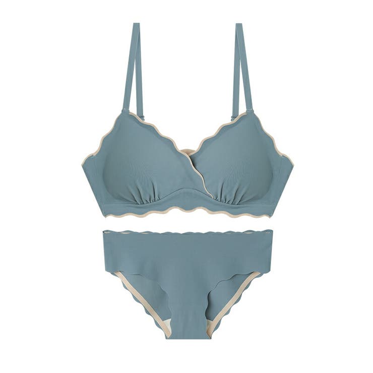 ブルー | ブラ&ショーツセット ストレスフリー ナイロン素材 | COCOMOMO