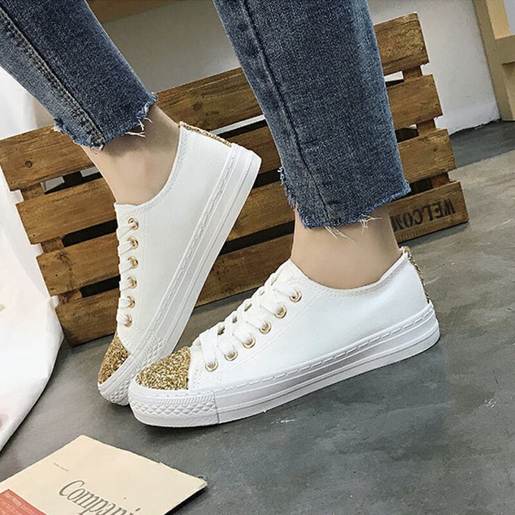 キラキラスニーカー レディースシューズ キャンバス ローカット