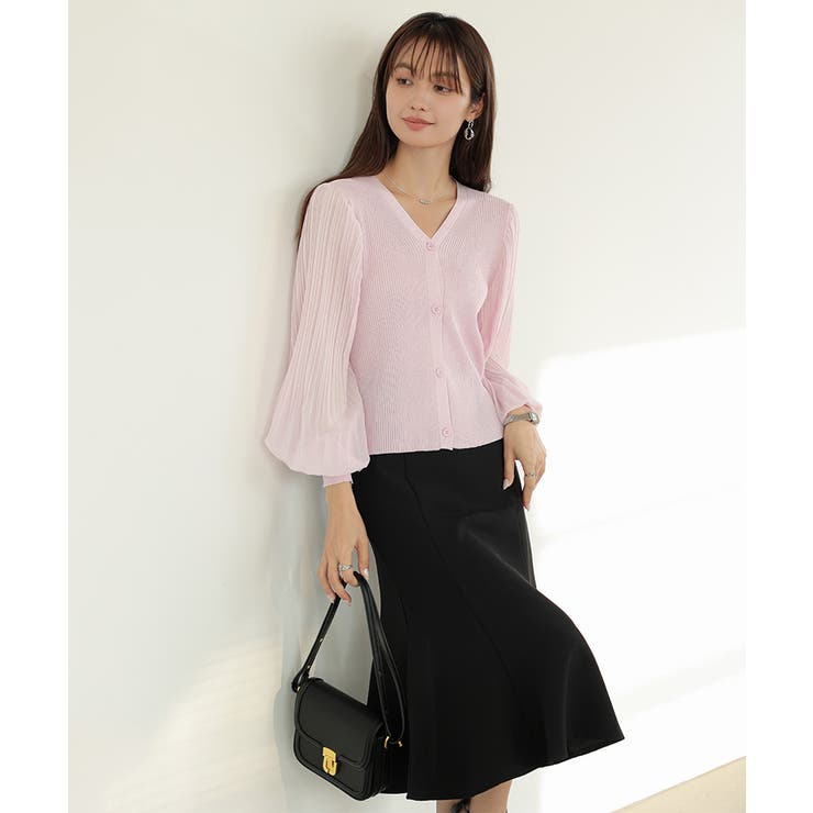 春カーディガン ドッキングブラウス シフォンボリューム袖 | COCOMOMO | 詳細画像4 