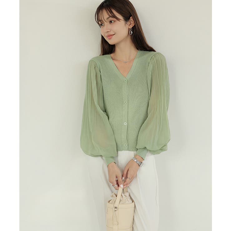 春カーディガン ドッキングブラウス シフォンボリューム袖 | COCOMOMO | 詳細画像9 