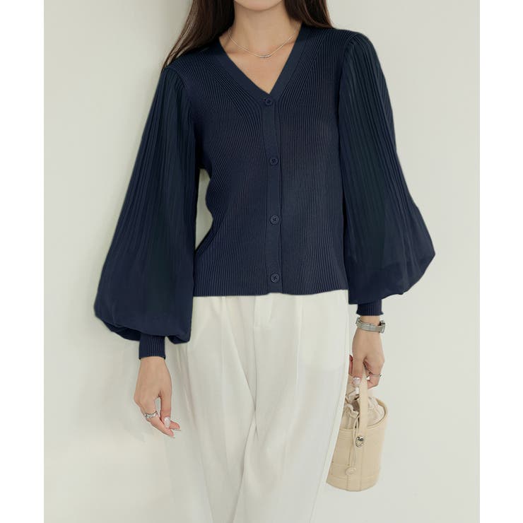 春カーディガン ドッキングブラウス シフォンボリューム袖 | COCOMOMO | 詳細画像12 