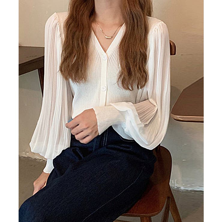 春カーディガン ドッキングブラウス シフォンボリューム袖 | COCOMOMO | 詳細画像15 