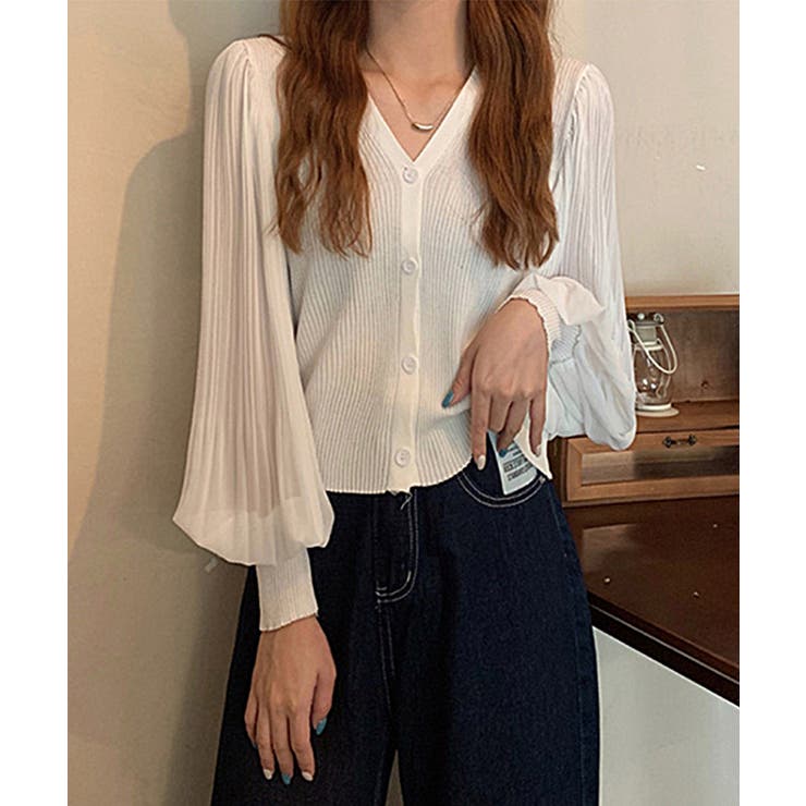 春カーディガン ドッキングブラウス シフォンボリューム袖 | COCOMOMO | 詳細画像16 